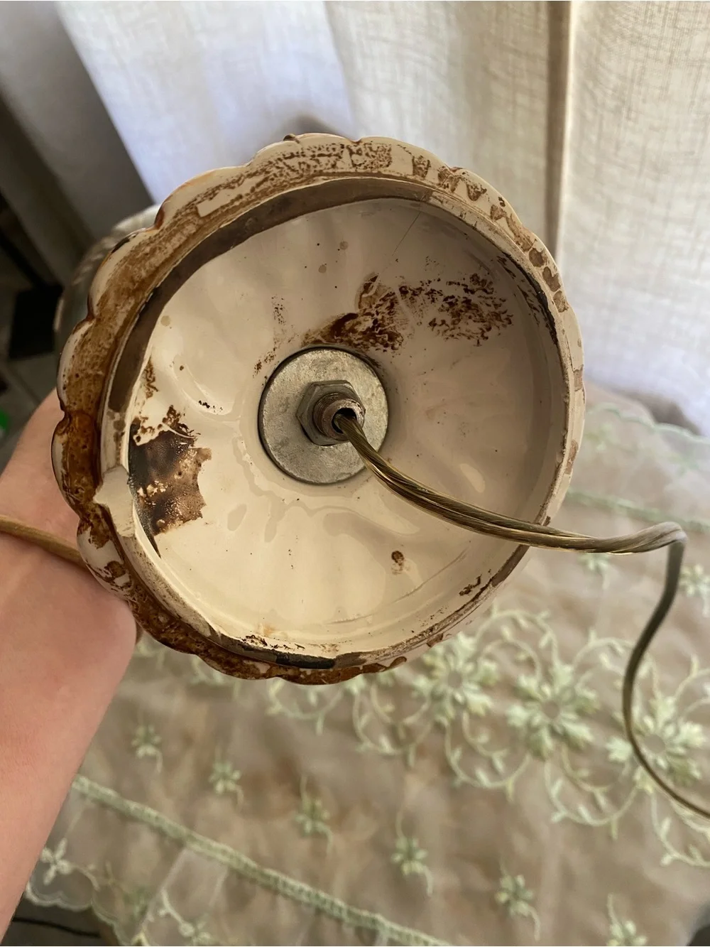 Mid-Century Gone With The Wind Style Electric Parlor Lamp Floral Hurricane Light